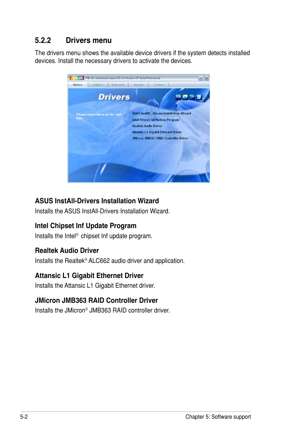 2 drivers menu | Asus P5B SE User Manual | Page 100 / 136