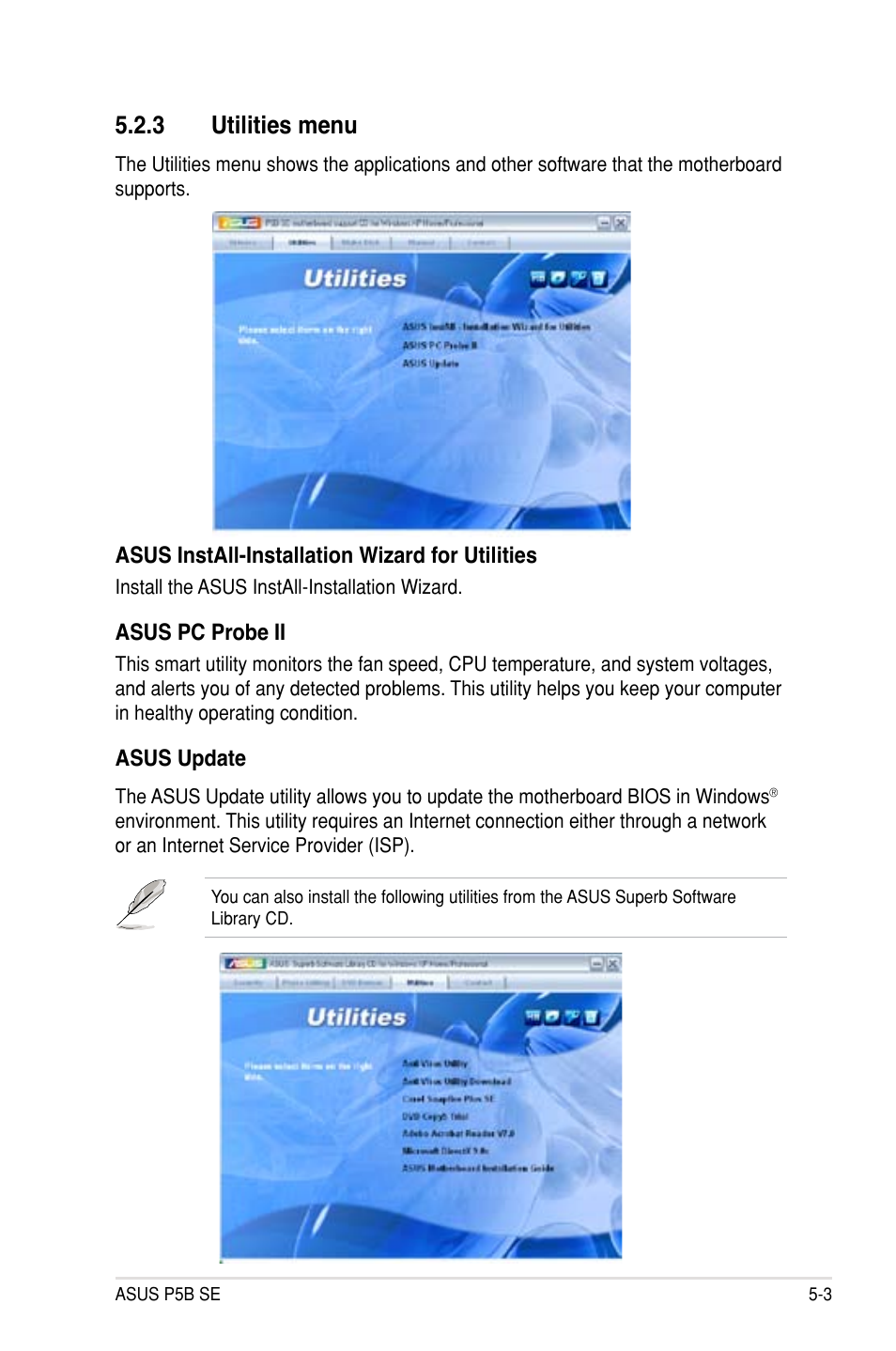 3 utilities menu | Asus P5B SE User Manual | Page 101 / 136