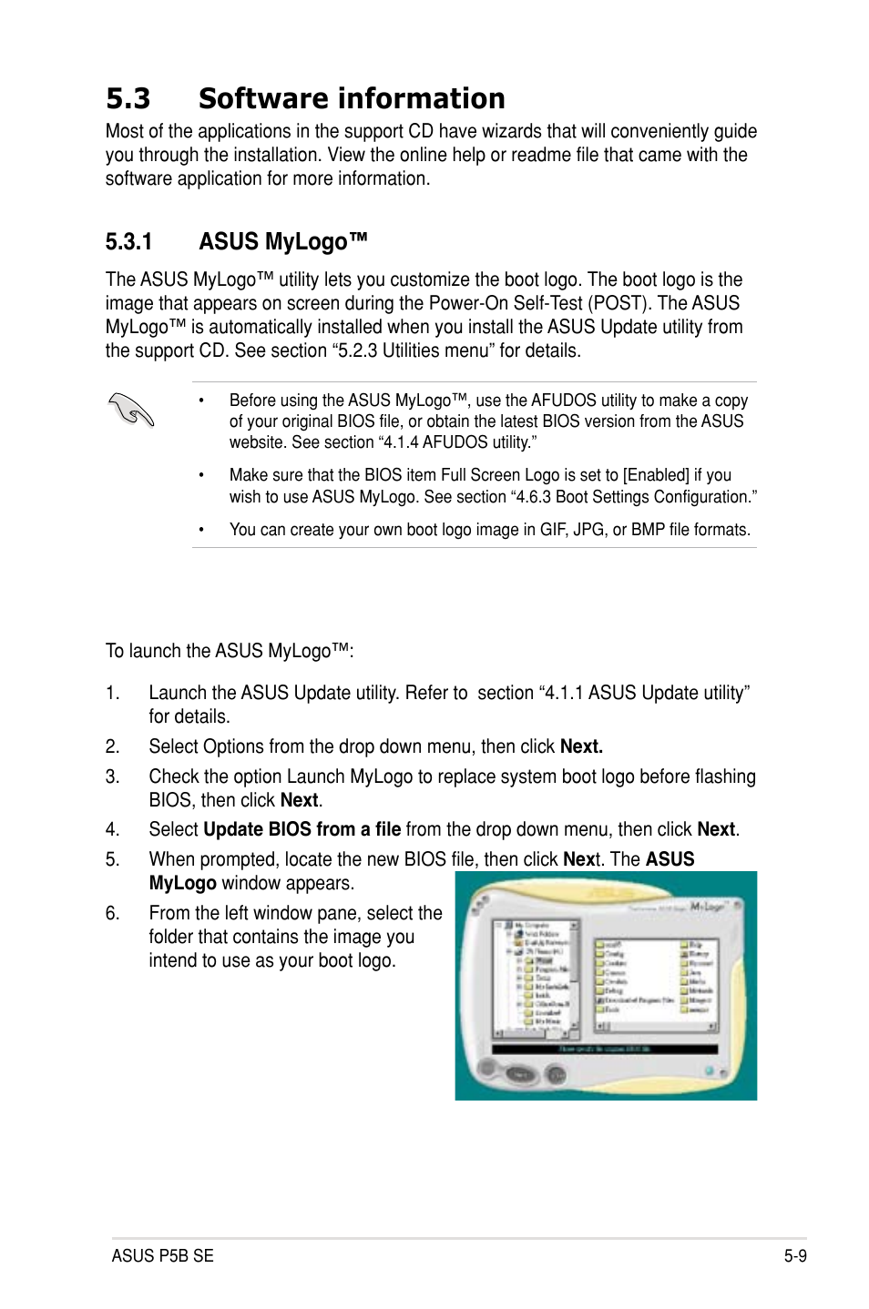 3 software information, 1 asus mylogo | Asus P5B SE User Manual | Page 107 / 136