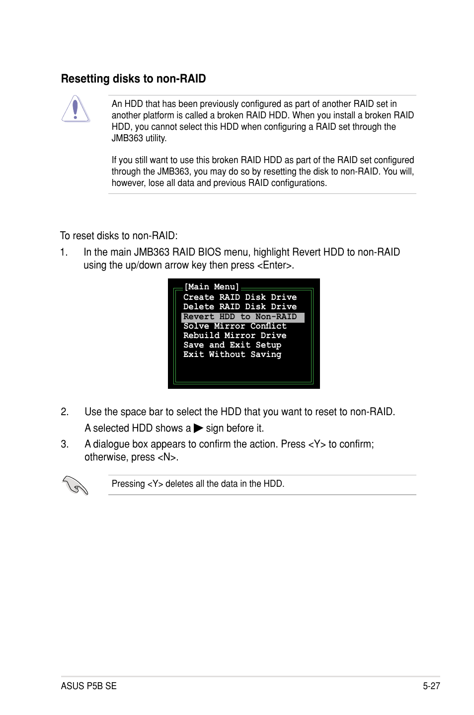 Resetting disks to non-raid | Asus P5B SE User Manual | Page 125 / 136