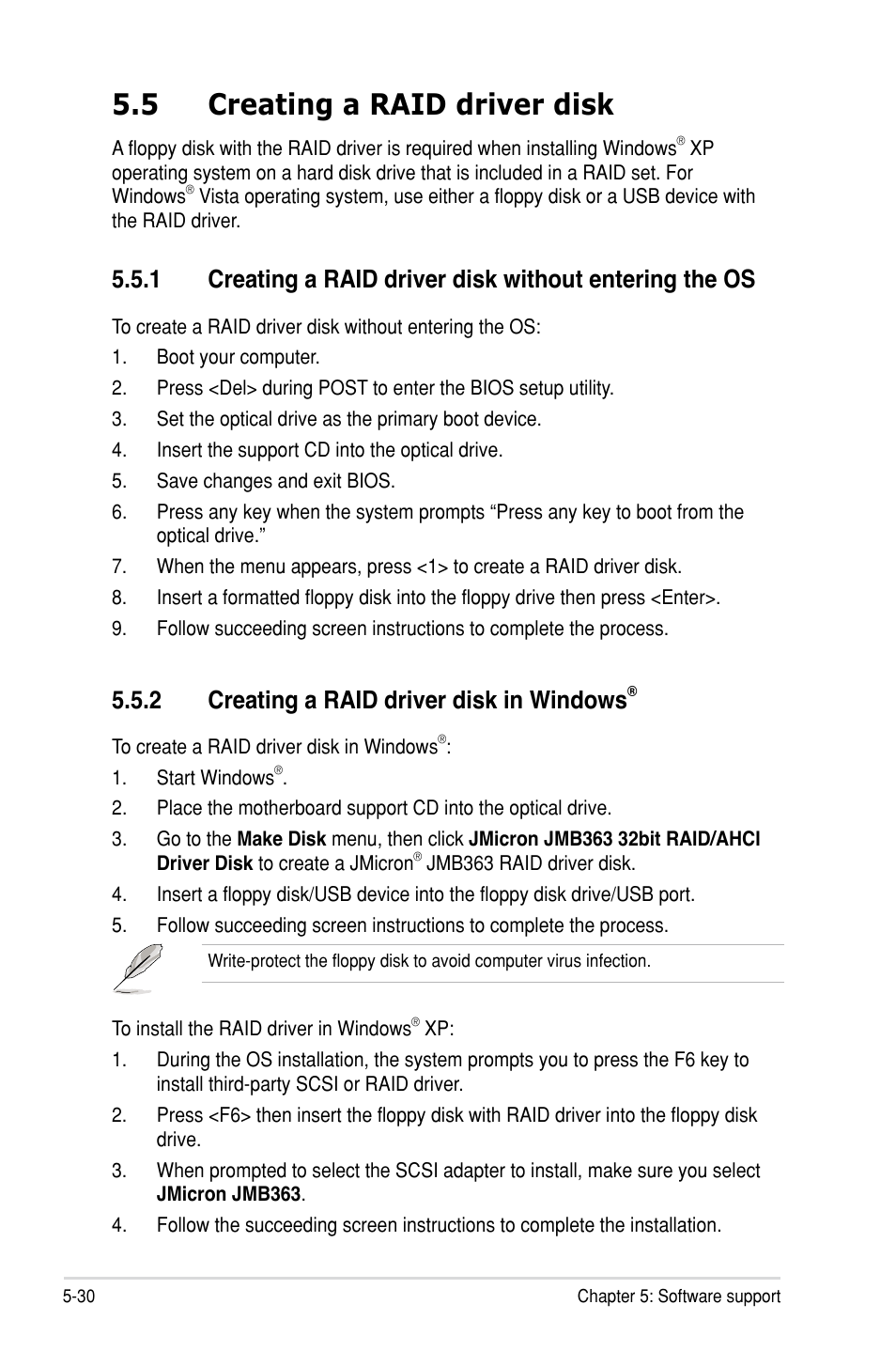 5 creating a raid driver disk, 2 creating a raid driver disk in windows | Asus P5B SE User Manual | Page 128 / 136