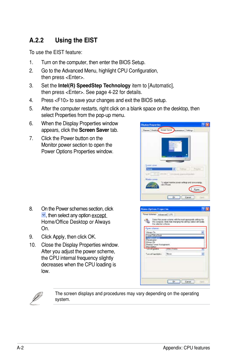 A.2.2 using the eist | Asus P5B SE User Manual | Page 134 / 136