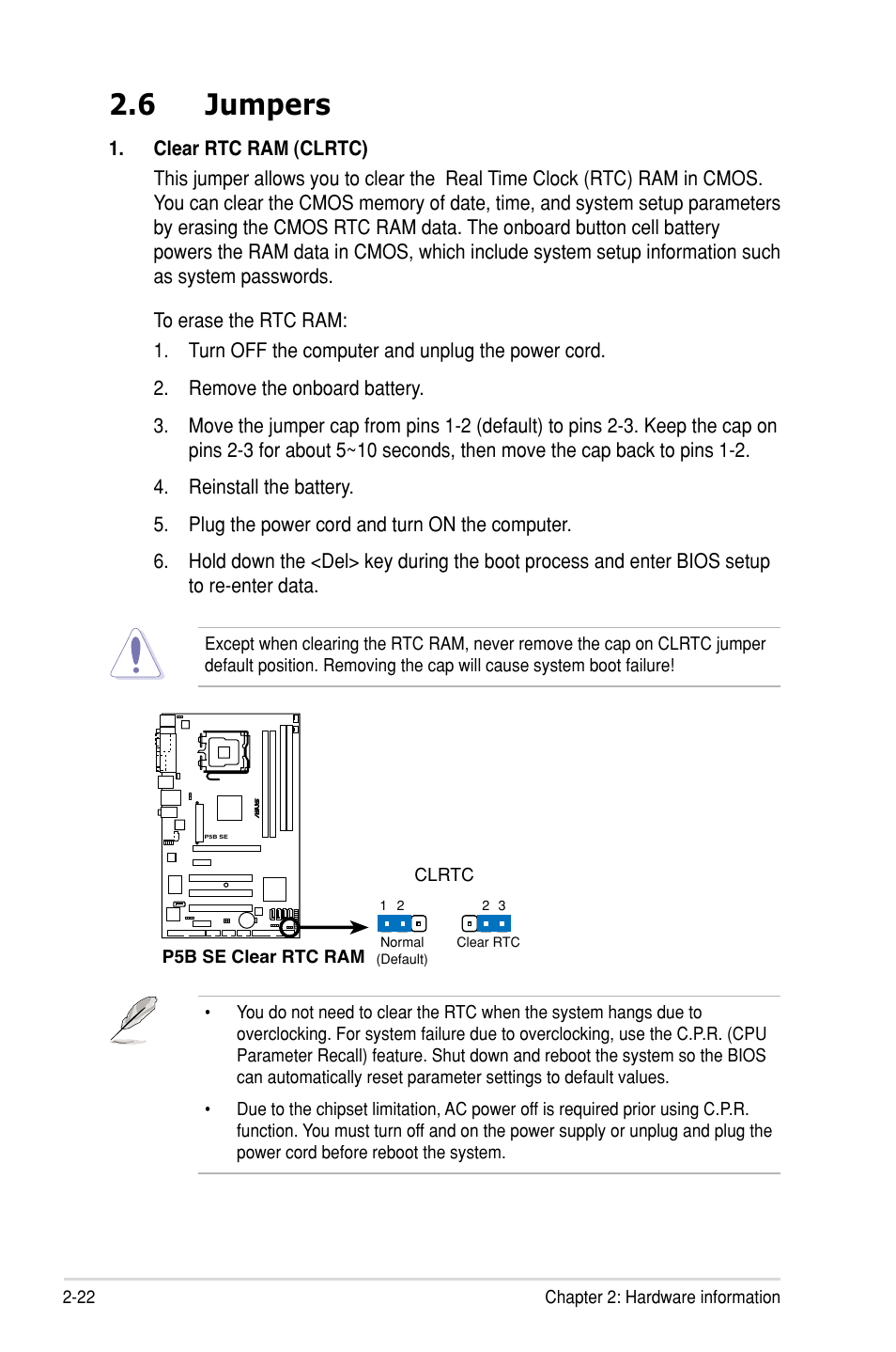 6 jumpers | Asus P5B SE User Manual | Page 42 / 136