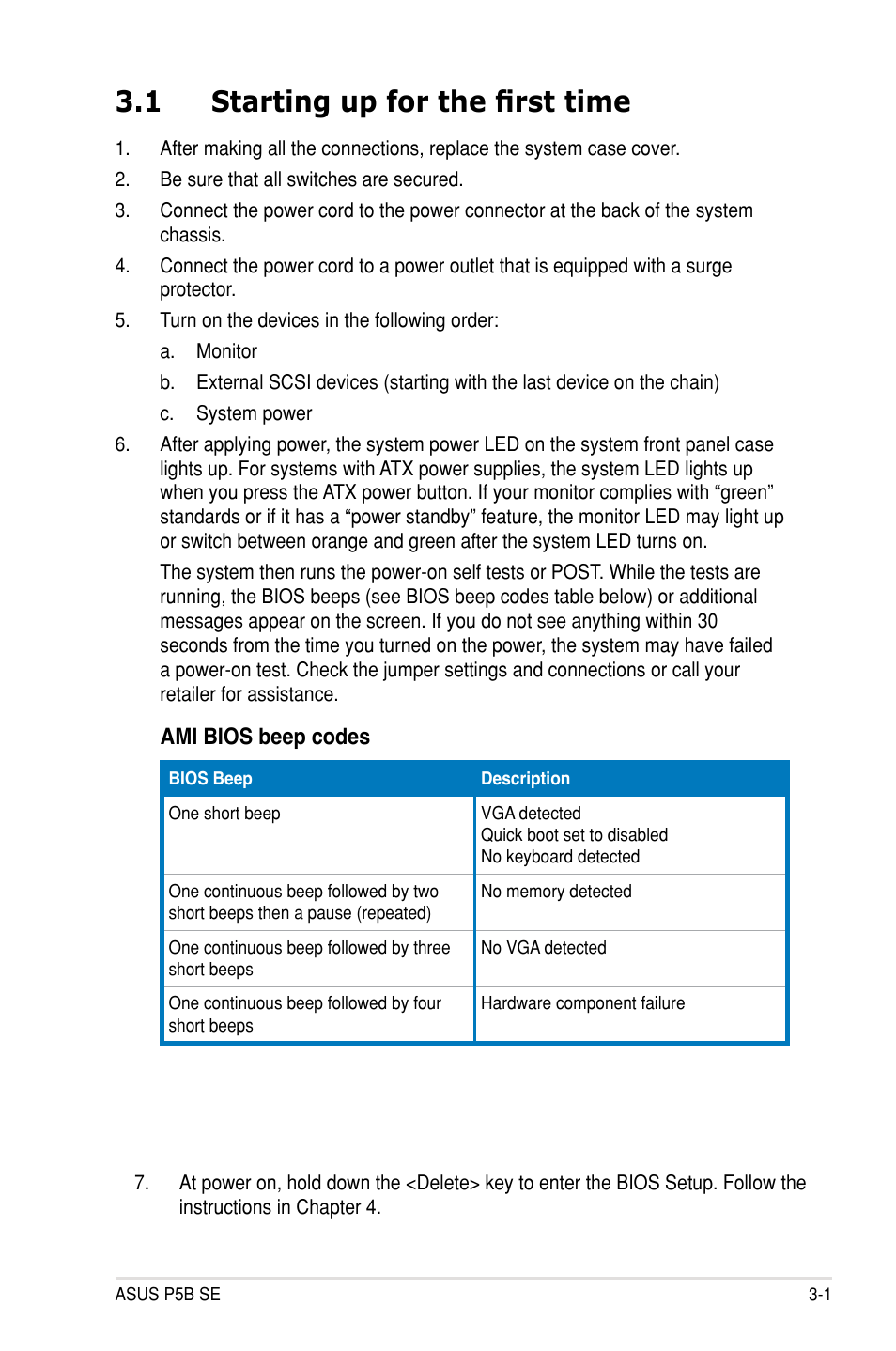 1 starting up for the first time | Asus P5B SE User Manual | Page 57 / 136