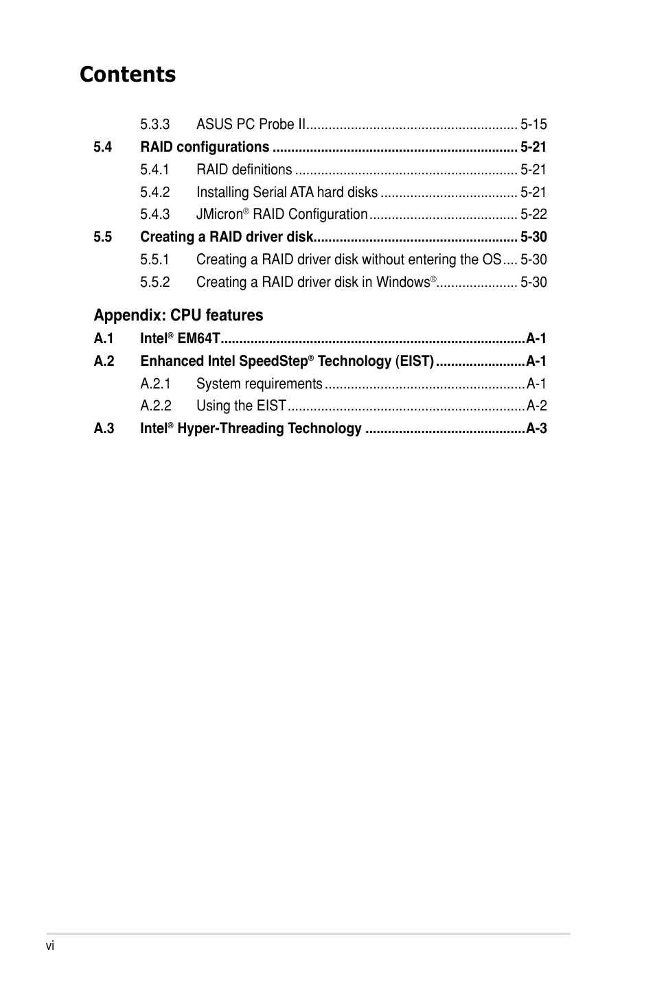 Asus P5B SE User Manual | Page 6 / 136