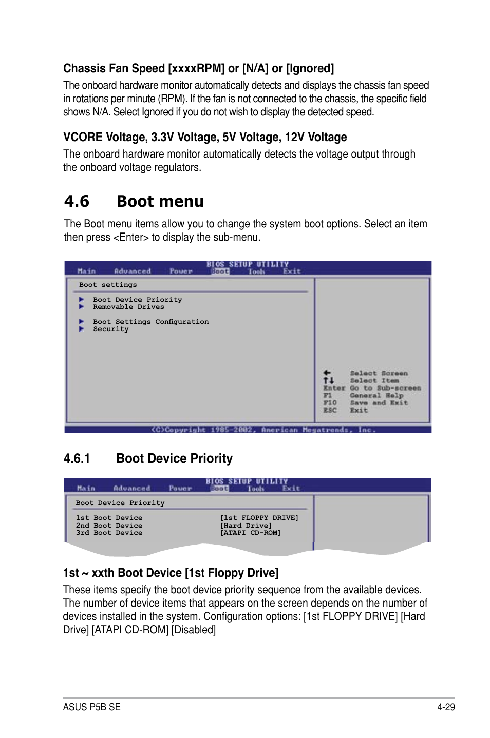 6 boot menu, 1 boot device priority, 1st ~ xxth boot device [1st floppy drive | Asus P5B SE User Manual | Page 89 / 136