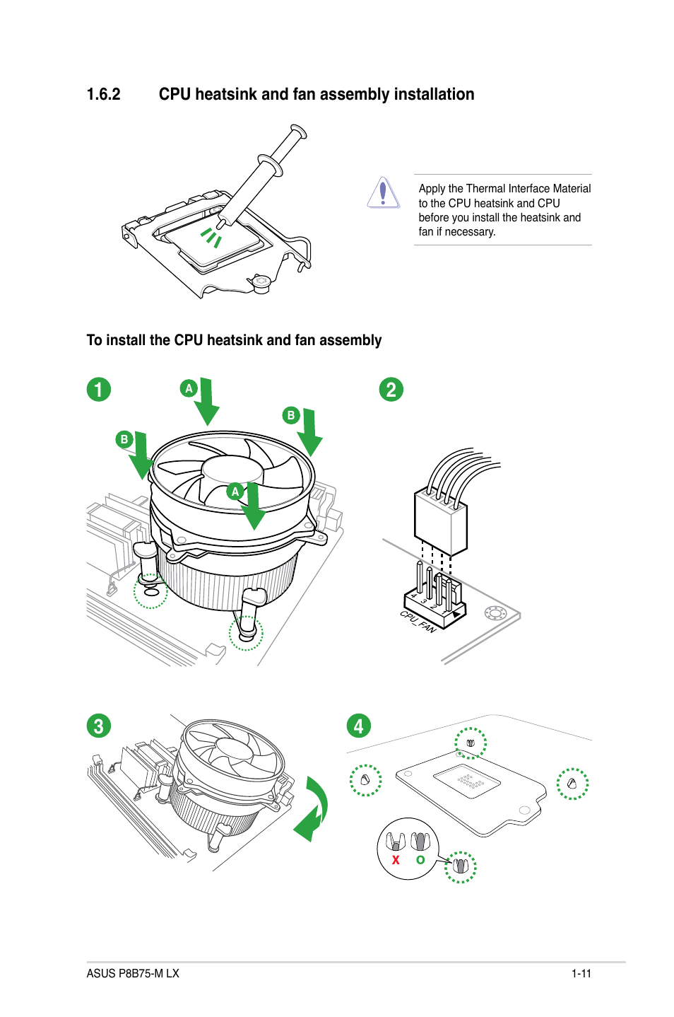 2 cpu heatsink and fan assembly installation, Cpu heatsink and fan assembly installation -11 | Asus P8B75-M LX/TW User Manual | Page 21 / 78