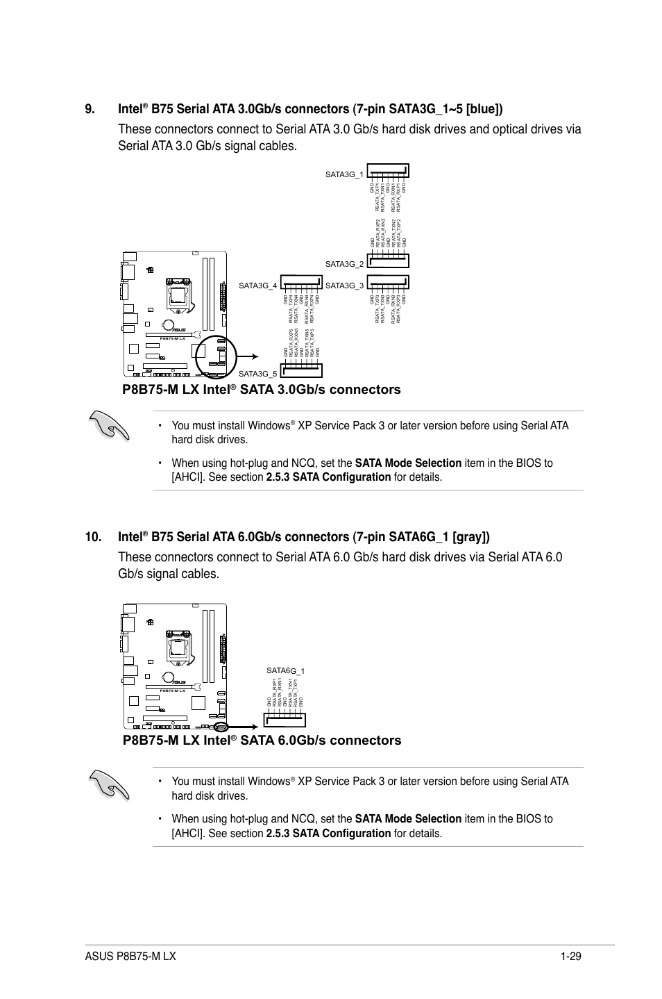 Intel, P8b75-m lx intel, Sata 3.0gb/s connectors | Sata 6.0gb/s connectors, You must install windows | Asus P8B75-M LX/TW User Manual | Page 39 / 78