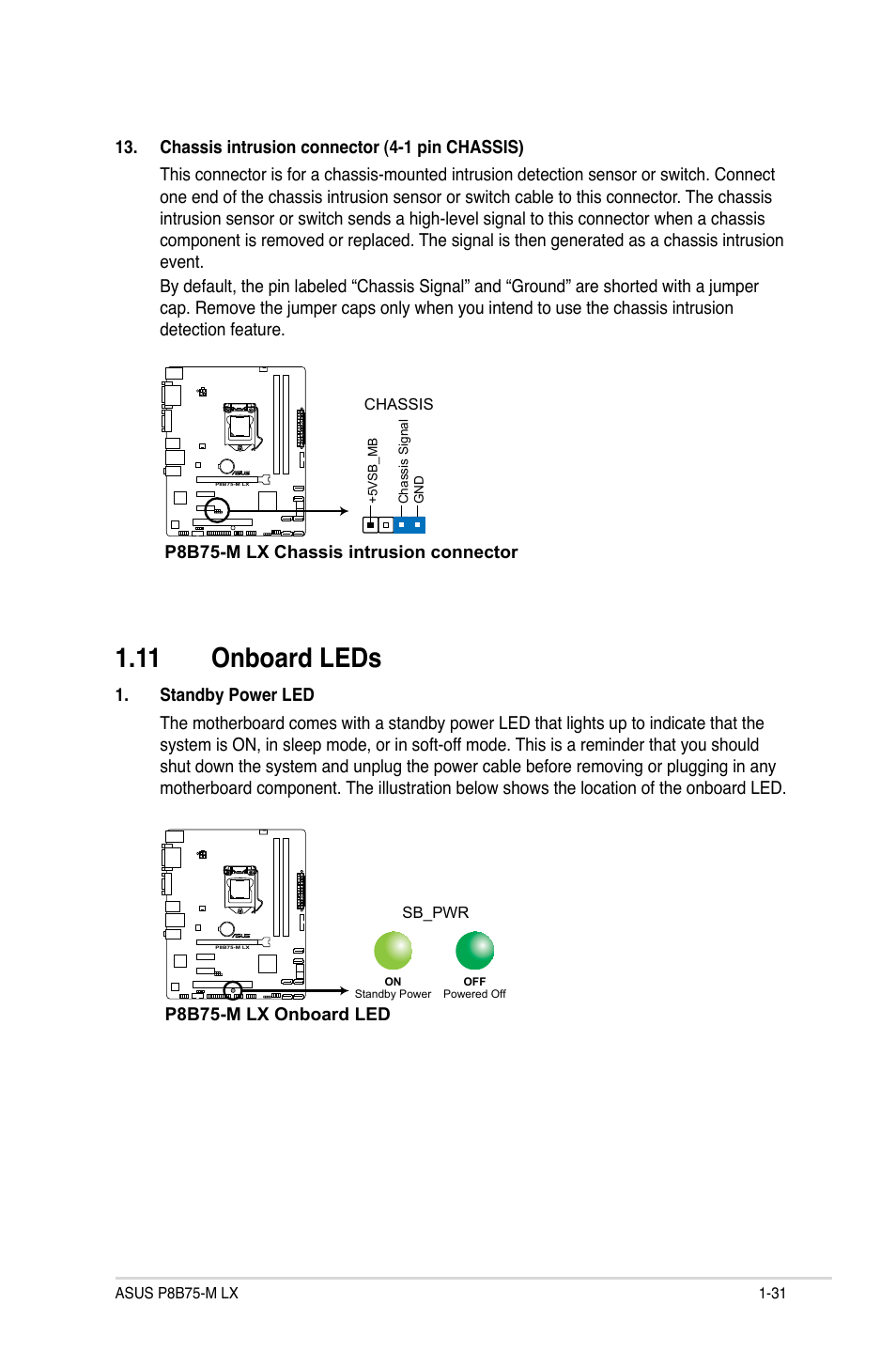 11 onboard leds, 11 onboard leds -31 | Asus P8B75-M LX/TW User Manual | Page 41 / 78