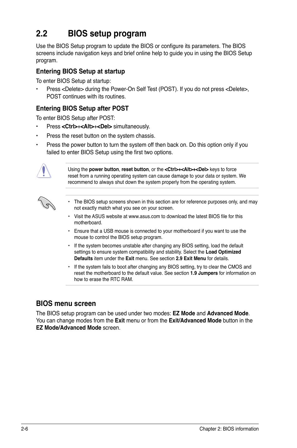 2 bios setup program, Bios setup program -6, Bios menu screen | Asus P8B75-M LX/TW User Manual | Page 50 / 78