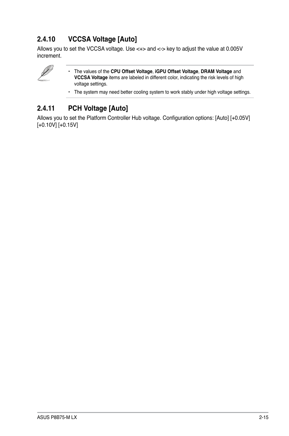 10 vccsa voltage [auto, 11 pch voltage [auto | Asus P8B75-M LX/TW User Manual | Page 59 / 78