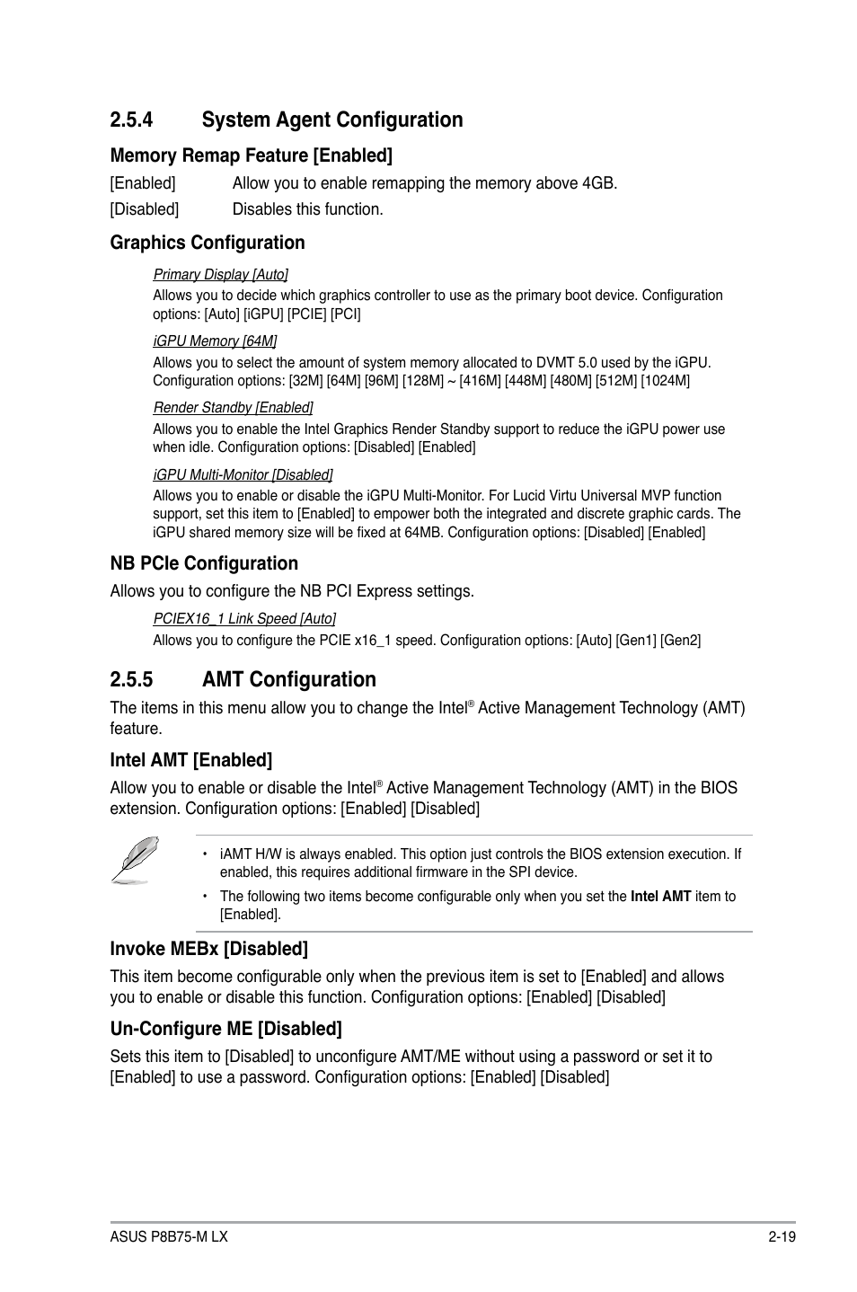 4 system agent configuration, 5 amt configuration, System agent configuration -19 | Amt configuration -19 | Asus P8B75-M LX/TW User Manual | Page 63 / 78