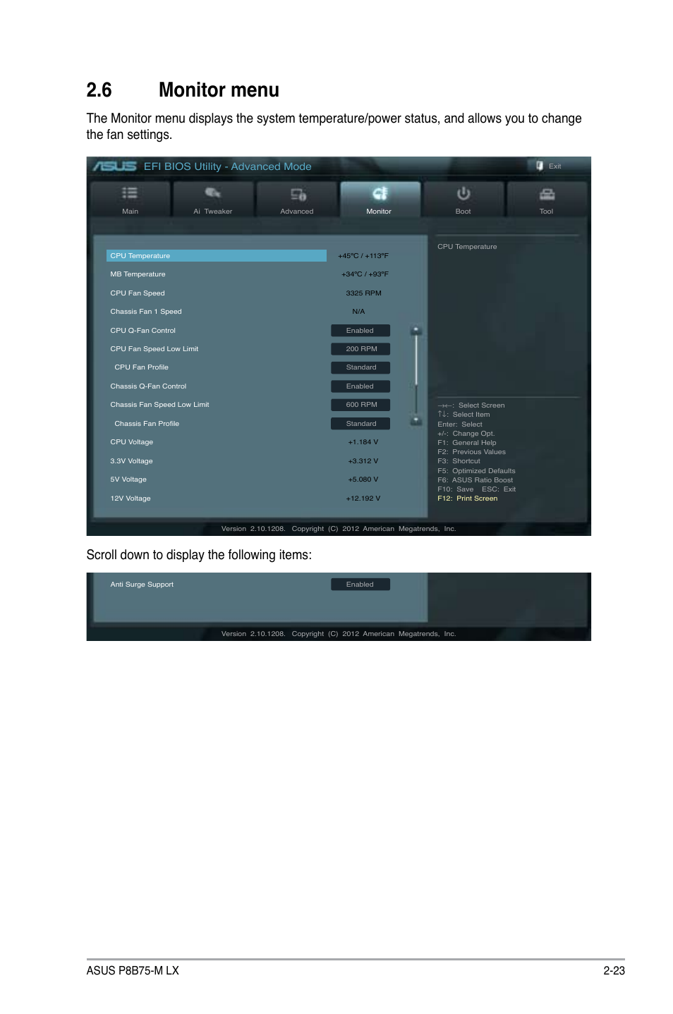 6 monitor menu, Monitor menu -23, Efi bios utility - advanced mode | Asus P8B75-M LX/TW User Manual | Page 67 / 78