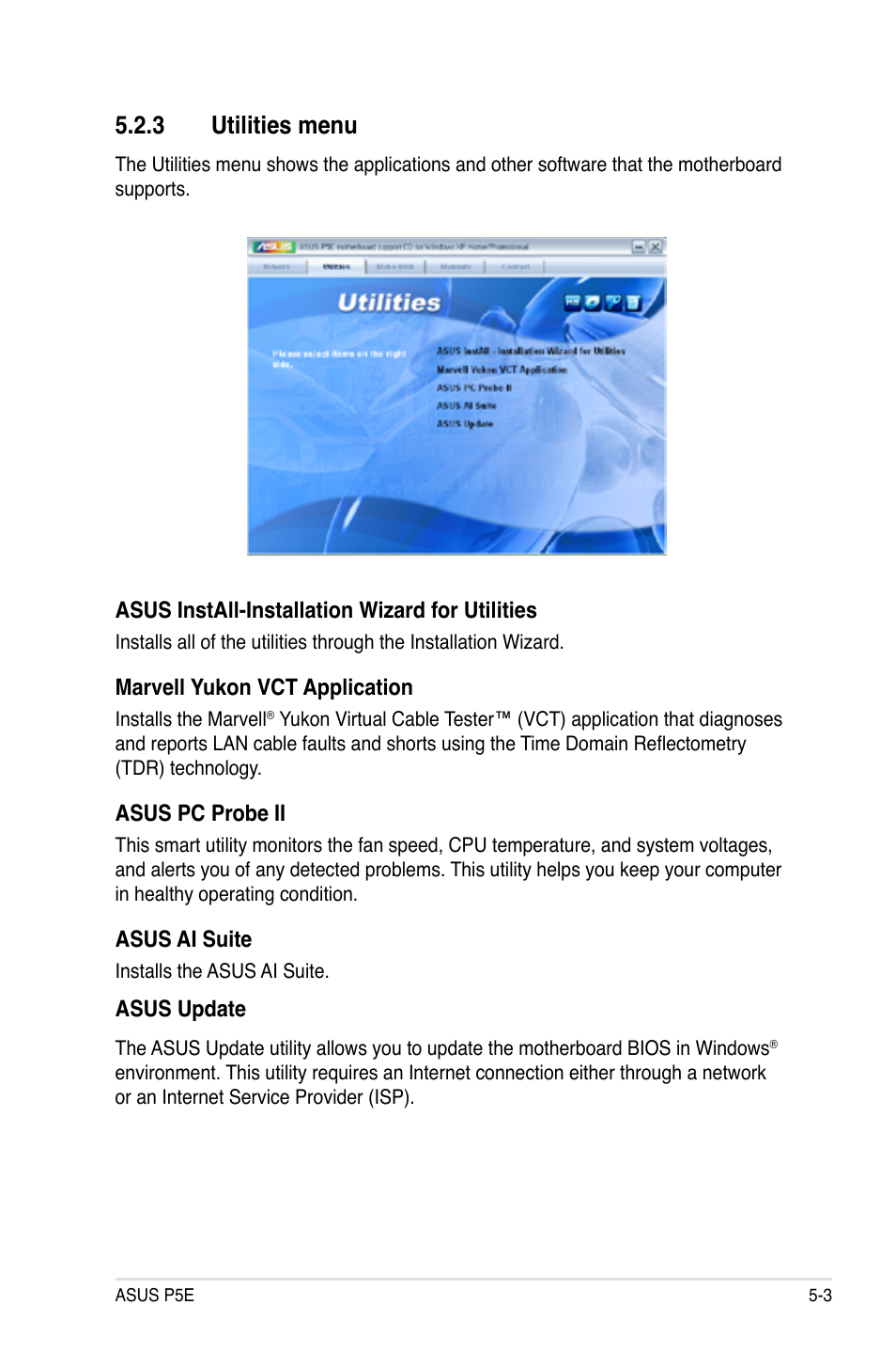 3 utilities menu | Asus P5E User Manual | Page 111 / 174