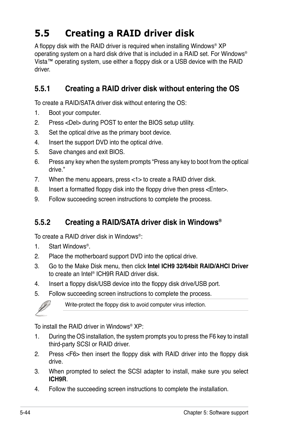 5 creating a raid driver disk, 2 creating a raid/sata driver disk in windows | Asus P5E User Manual | Page 152 / 174