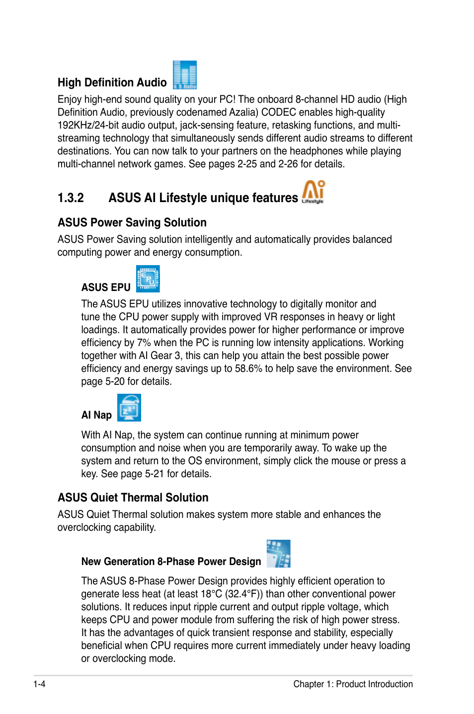 2 asus ai lifestyle unique features | Asus P5E User Manual | Page 20 / 174