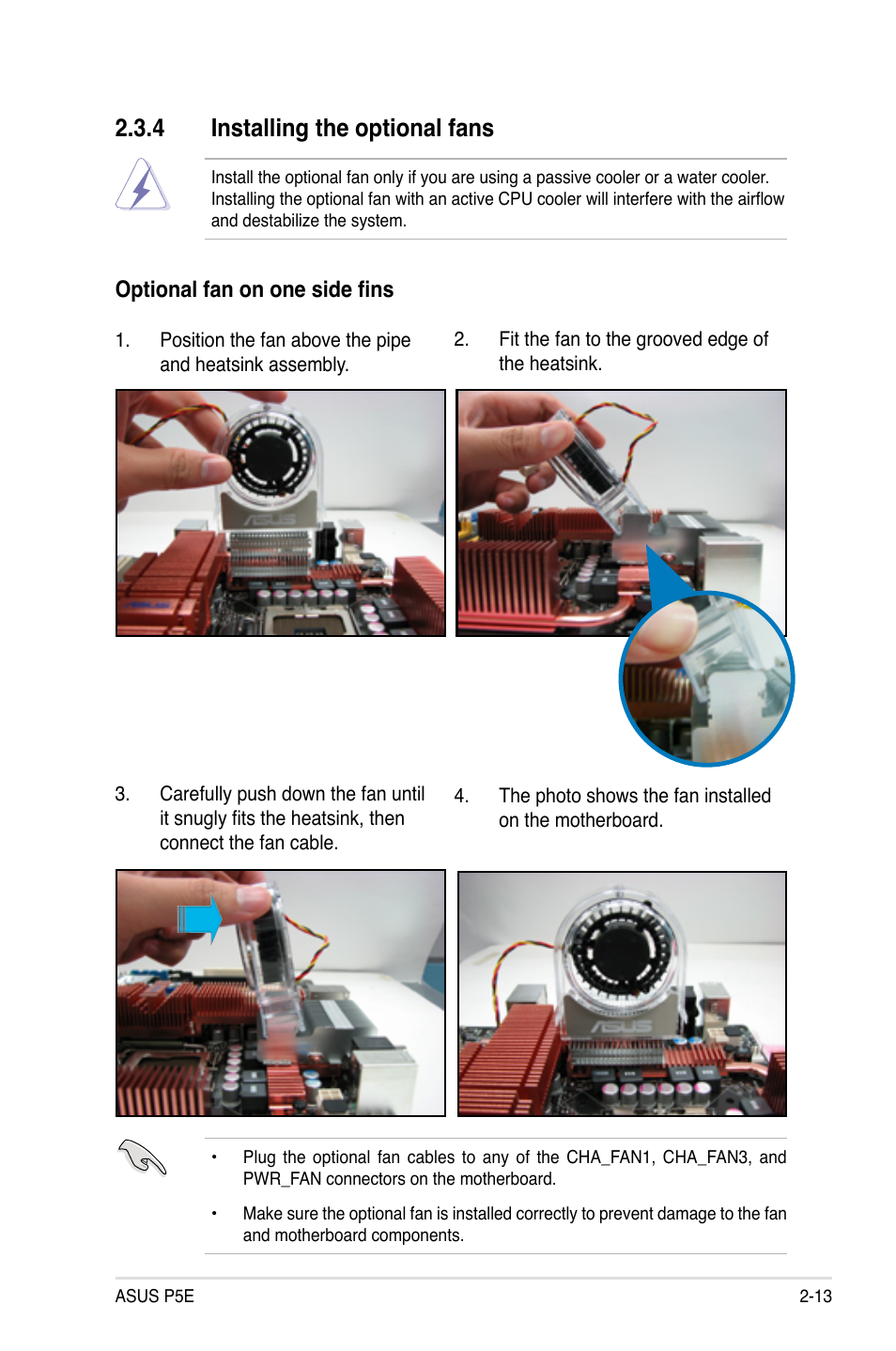 4 installing the optional fans | Asus P5E User Manual | Page 39 / 174