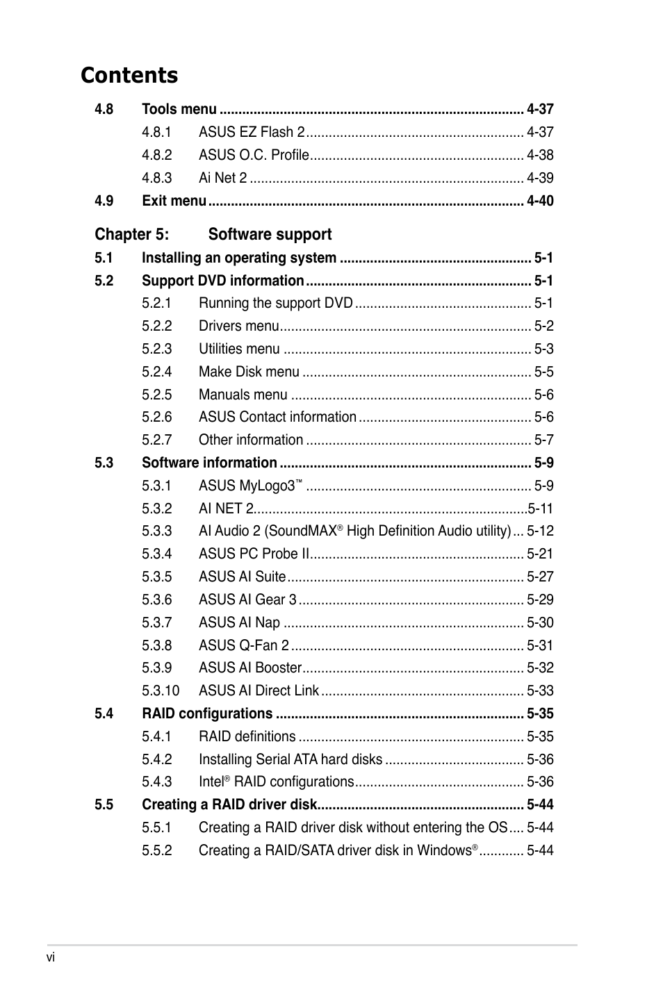 Asus P5E User Manual | Page 6 / 174