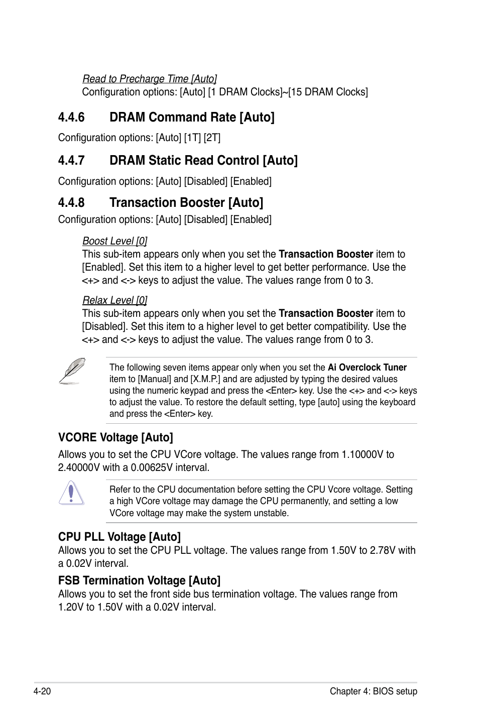 6 dram command rate [auto, 7 dram static read control [auto, 8 transaction booster [auto | Asus P5E User Manual | Page 86 / 174