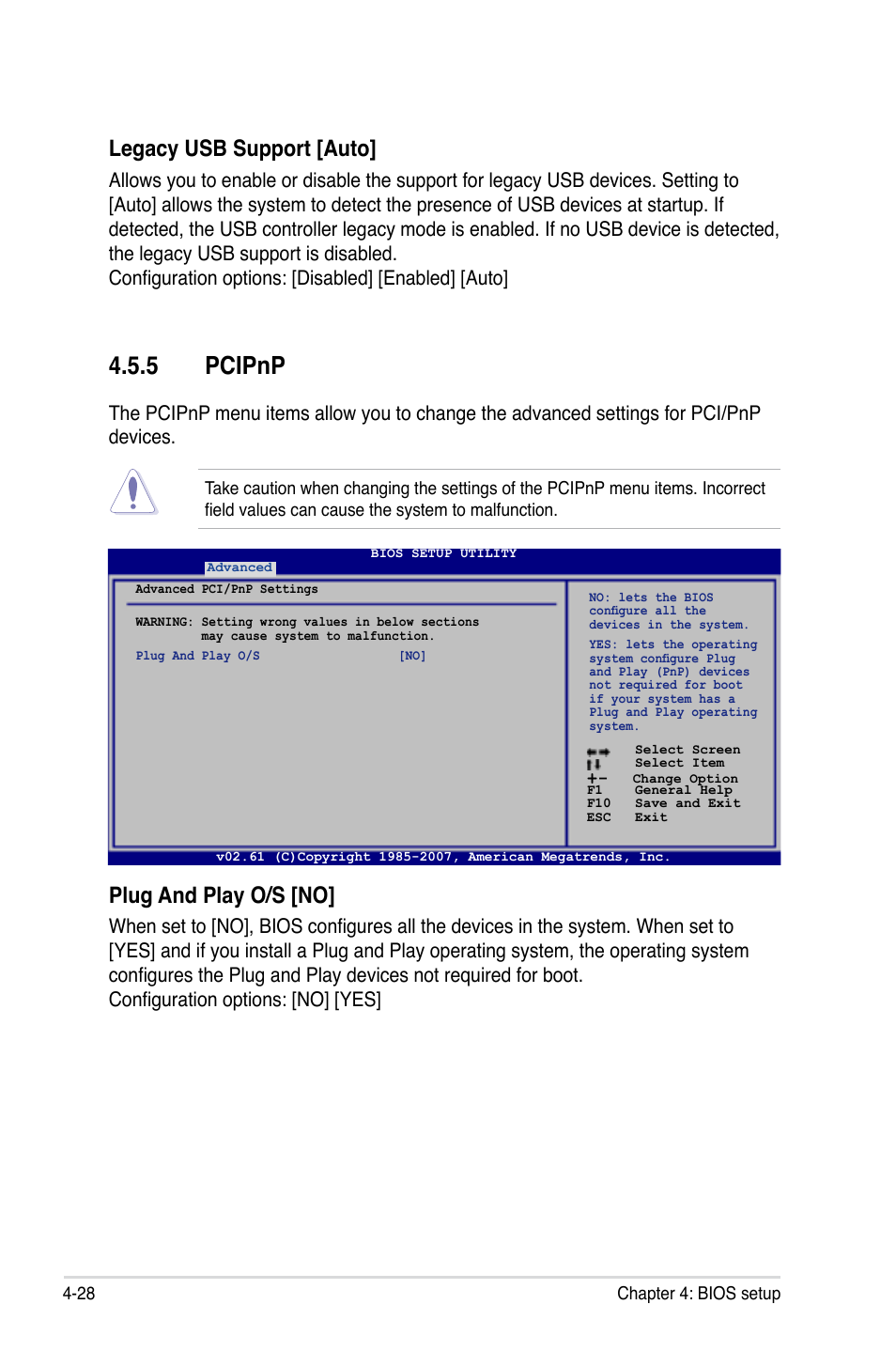 5 pcipnp, Plug and play o/s [no, Legacy usb support [auto | Asus P5E User Manual | Page 94 / 174