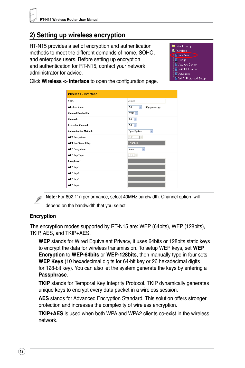 2) setting up wireless encryption | Asus RT-N15 User Manual | Page 14 / 46