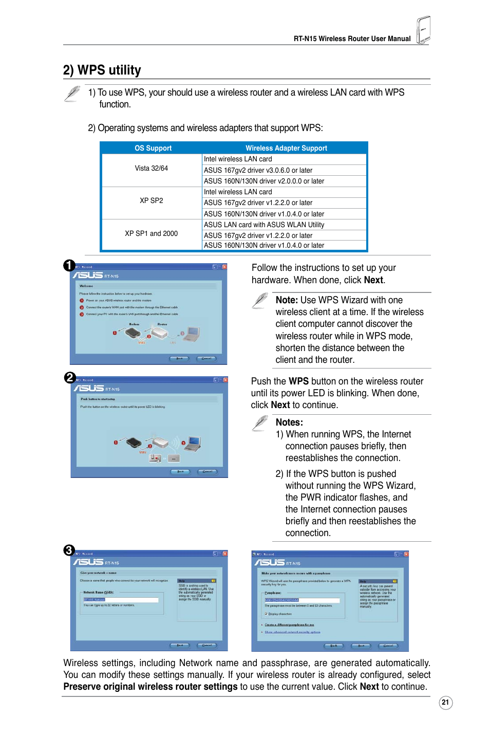 2) wps utility | Asus RT-N15 User Manual | Page 23 / 46
