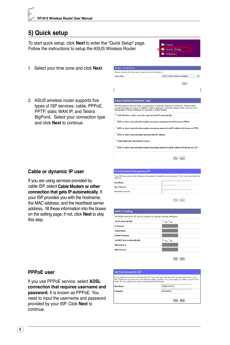 5) quick setup | Asus RT-N15 User Manual | Page 8 / 46