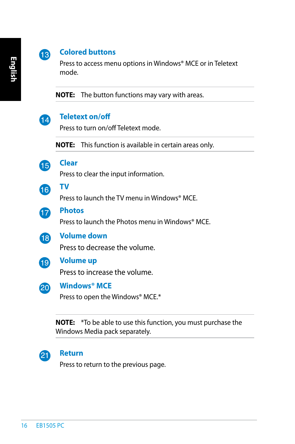 Asus EB1505 User Manual | Page 16 / 66