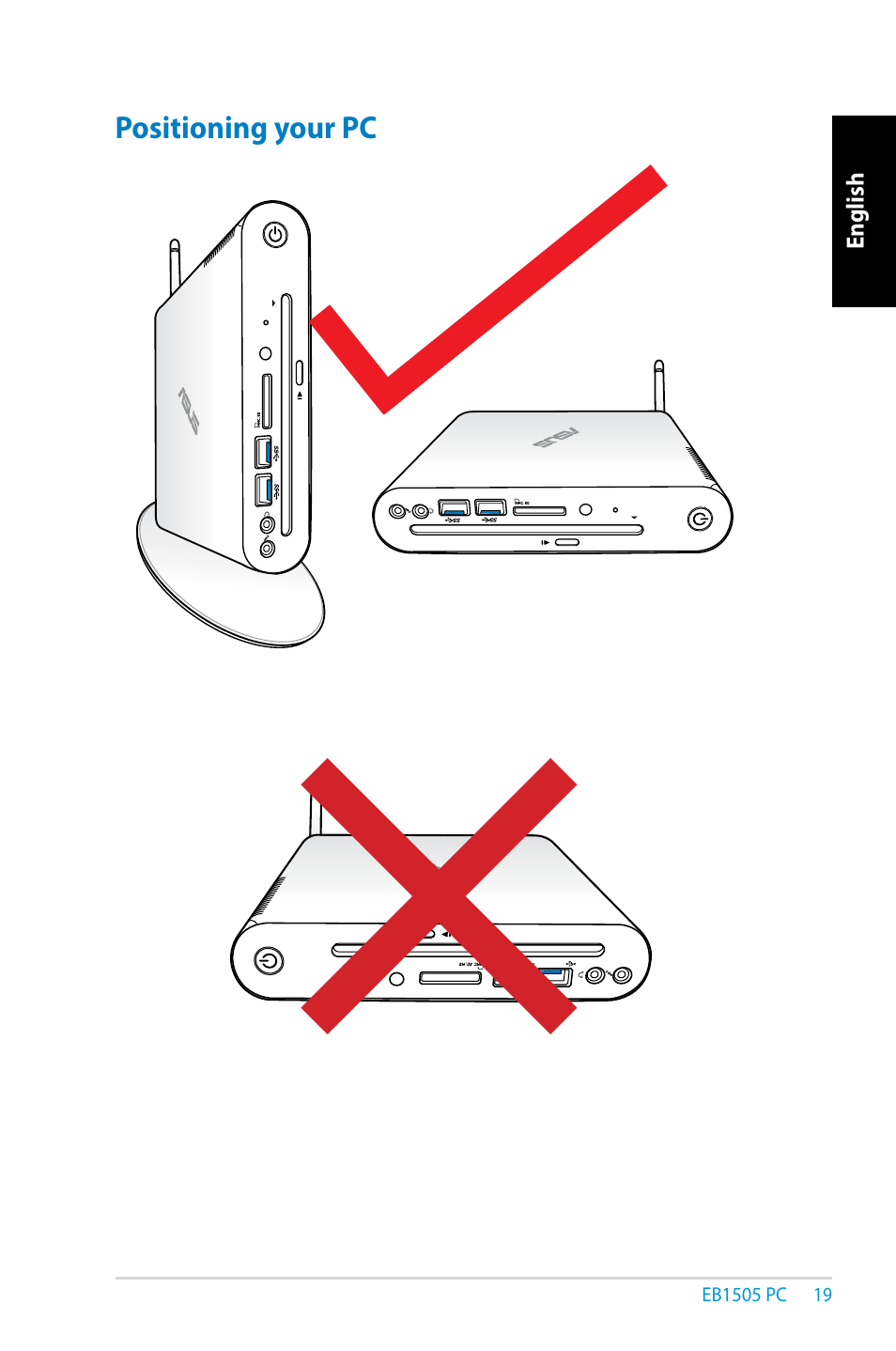 Positioning your pc | Asus EB1505 User Manual | Page 19 / 66