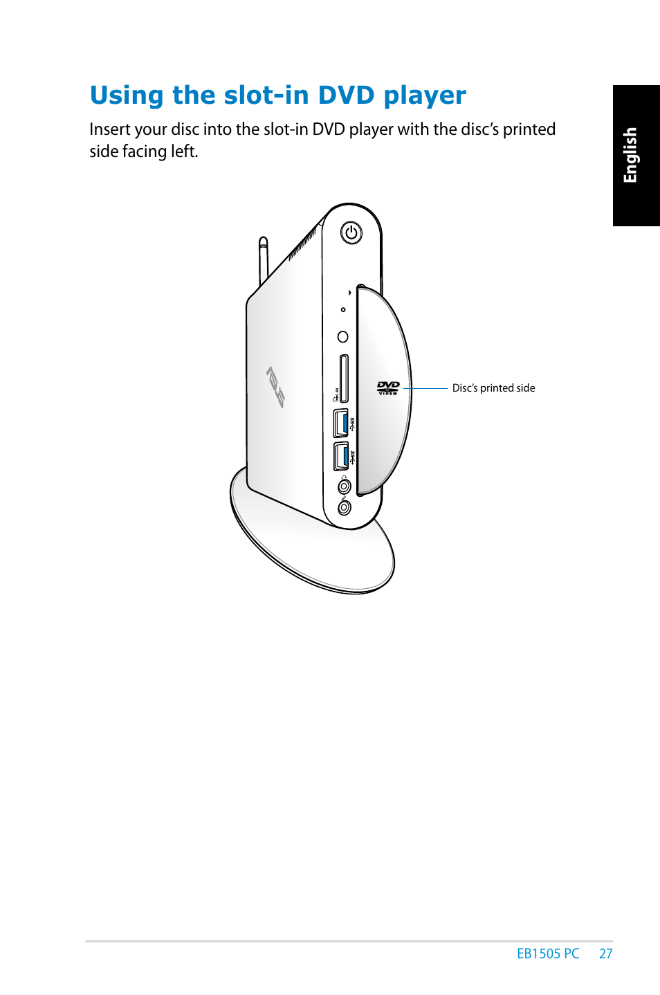 Using the slot-in dvd player | Asus EB1505 User Manual | Page 27 / 66