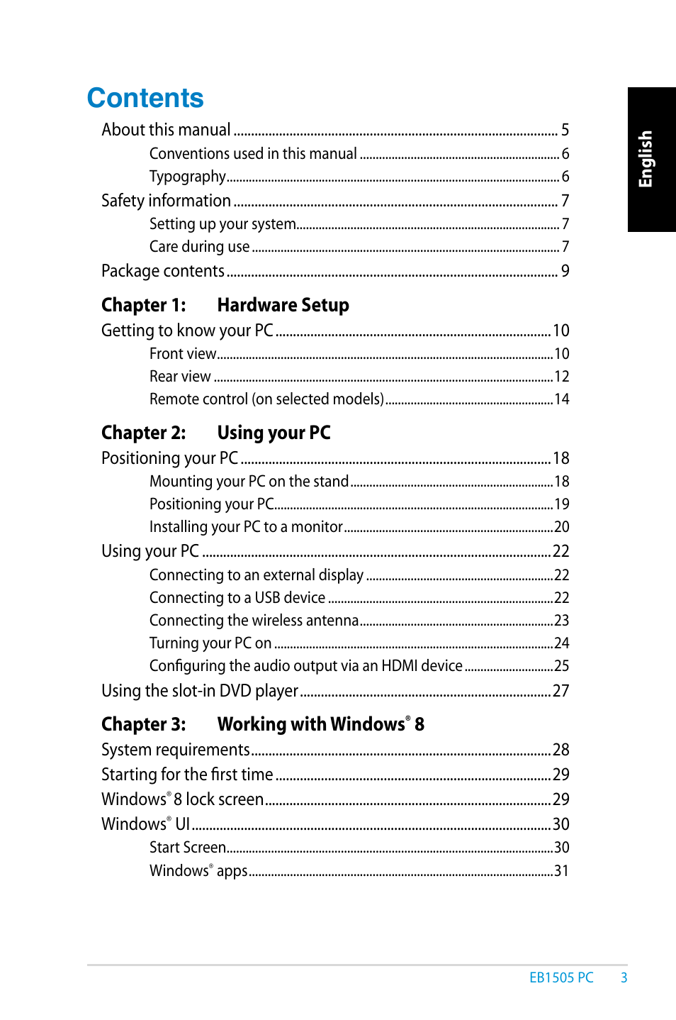 Asus EB1505 User Manual | Page 3 / 66