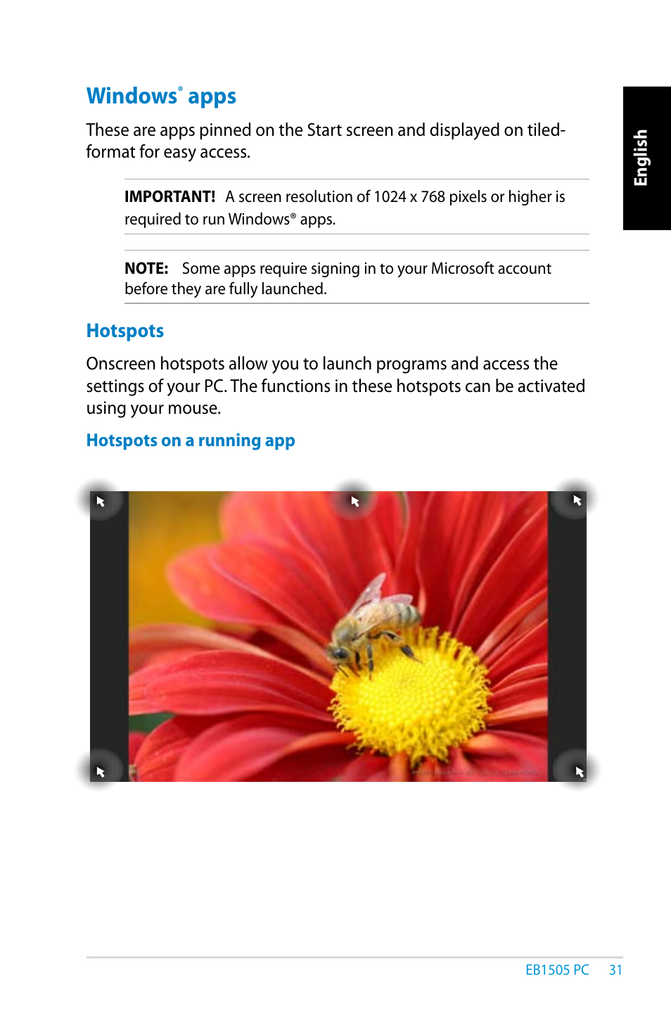 Windows® apps, Windows, Apps | Asus EB1505 User Manual | Page 31 / 66