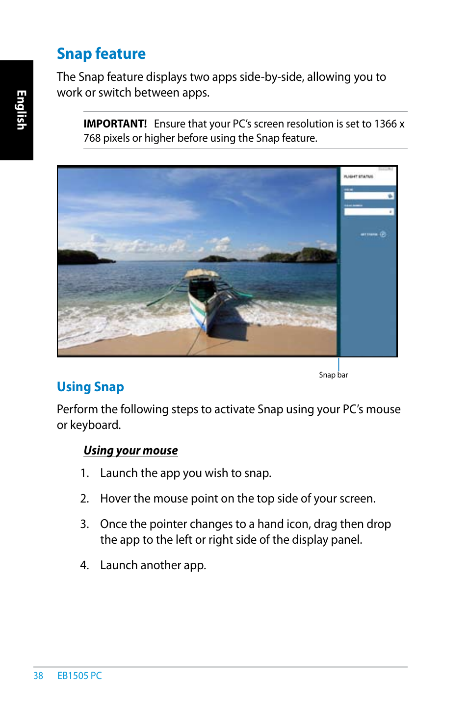 Snap feature | Asus EB1505 User Manual | Page 38 / 66