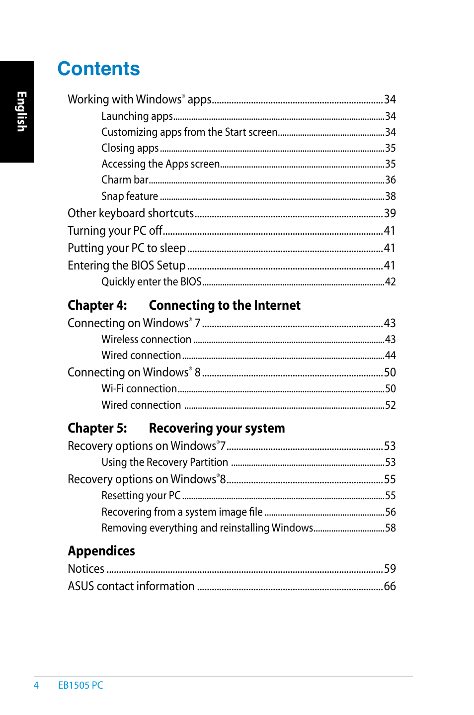 Asus EB1505 User Manual | Page 4 / 66