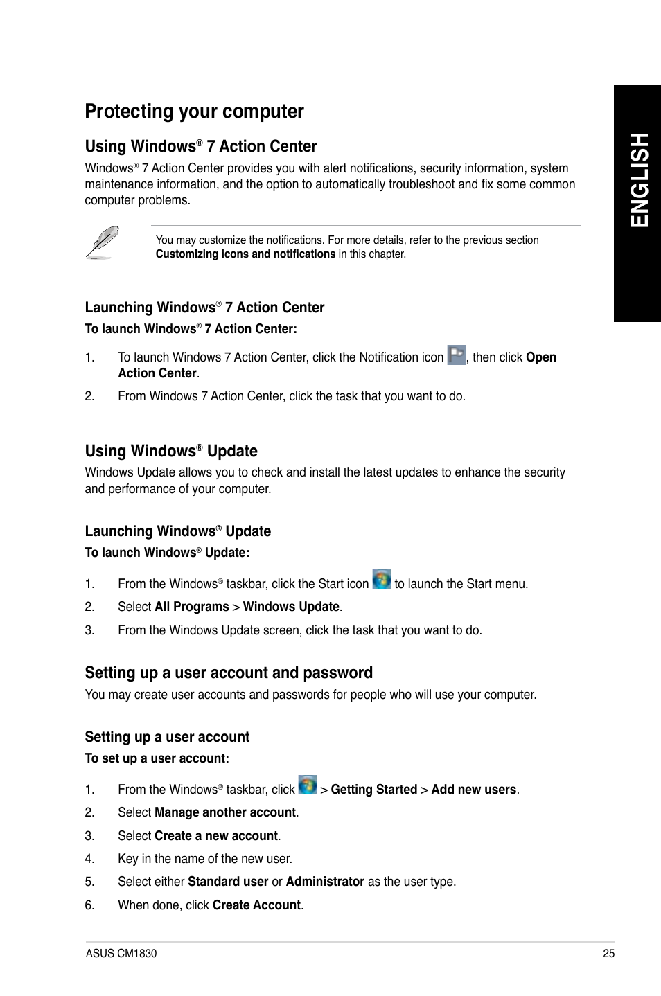 Protecting your computer, En gl is h en gl is h | Asus CM1830 User Manual | Page 25 / 68