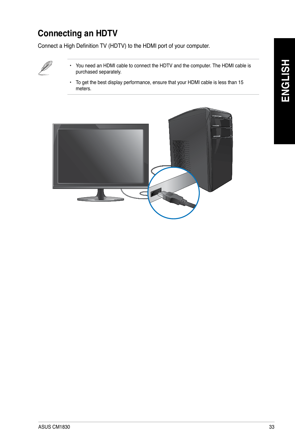 Connecting an hdtv, En gl is h en gl is h | Asus CM1830 User Manual | Page 33 / 68