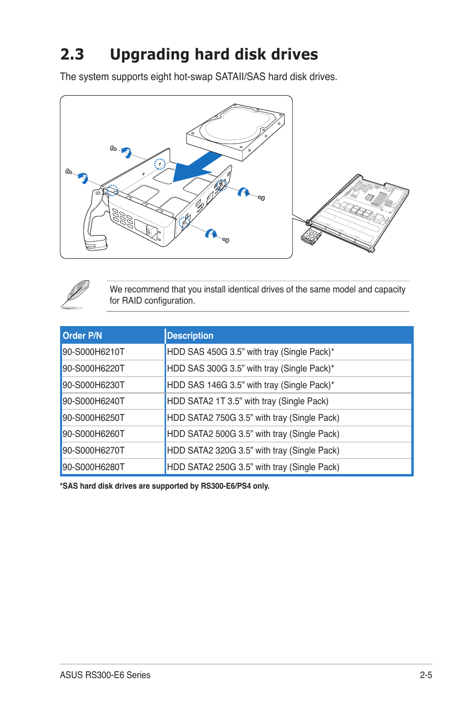 3 upgrading hard disk drives, Upgrading hard disk drives -5 | Asus RS300-E6/PS4 User Manual | Page 17 / 22