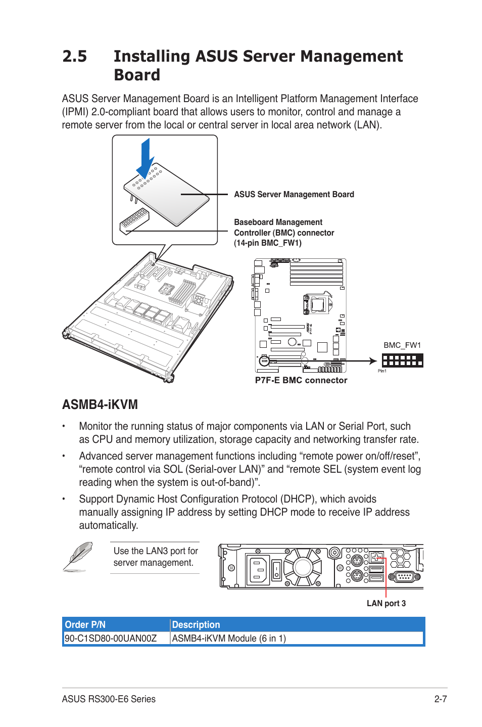 5 installing asus server management board, Installing asus server management board -7, 5 installing asus server management board | Asmb4-ikvm | Asus RS300-E6/PS4 User Manual | Page 19 / 22