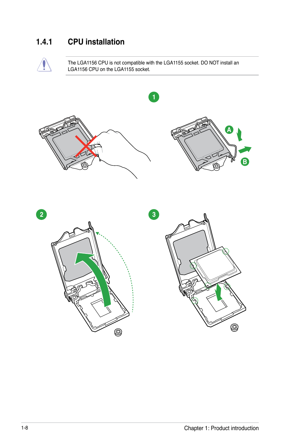 1 cpu installation, Cpu installation -8 | Asus H61M-K User Manual | Page 20 / 82