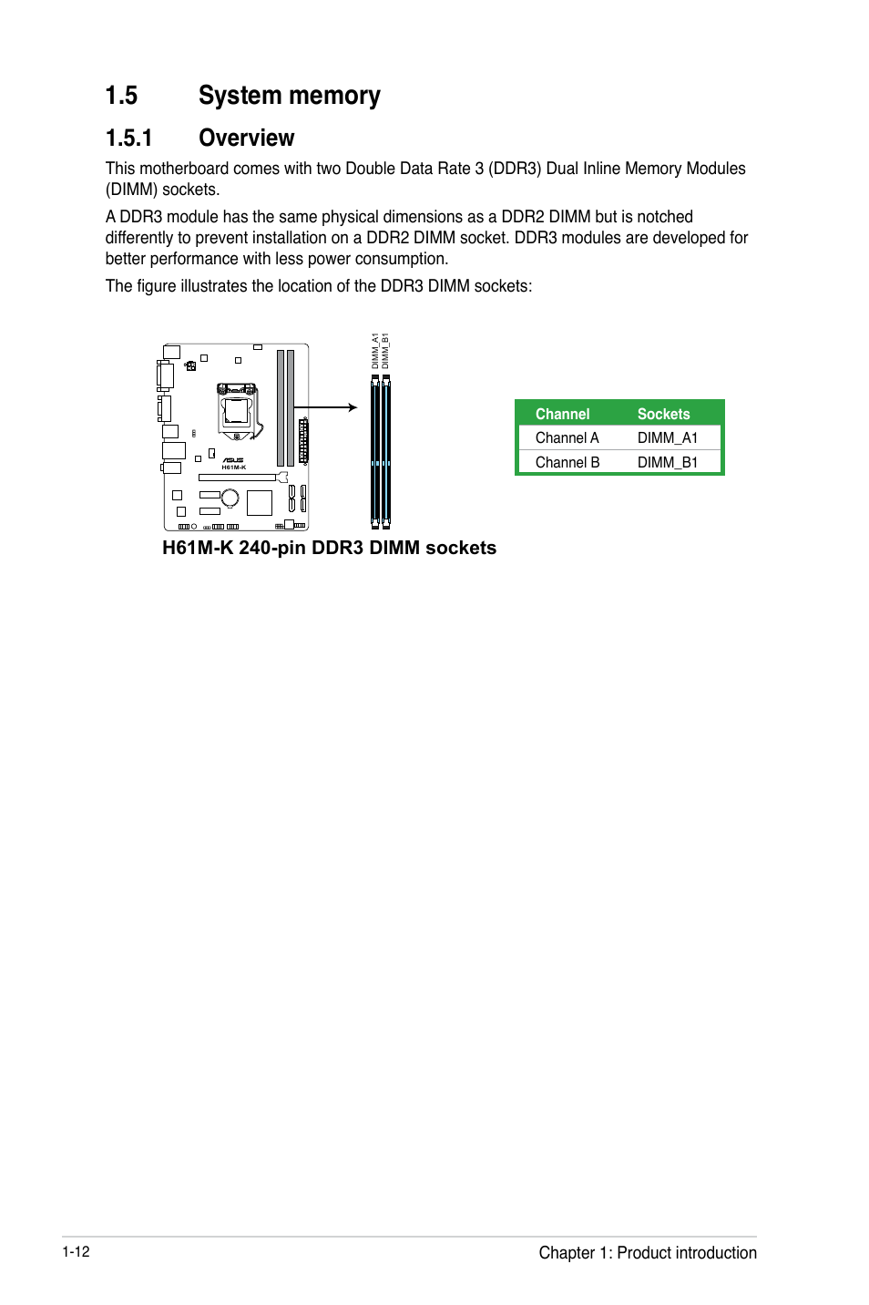 5 system memory, 1 overview, 5 system memory -12 | Overview -12 | Asus H61M-K User Manual | Page 24 / 82