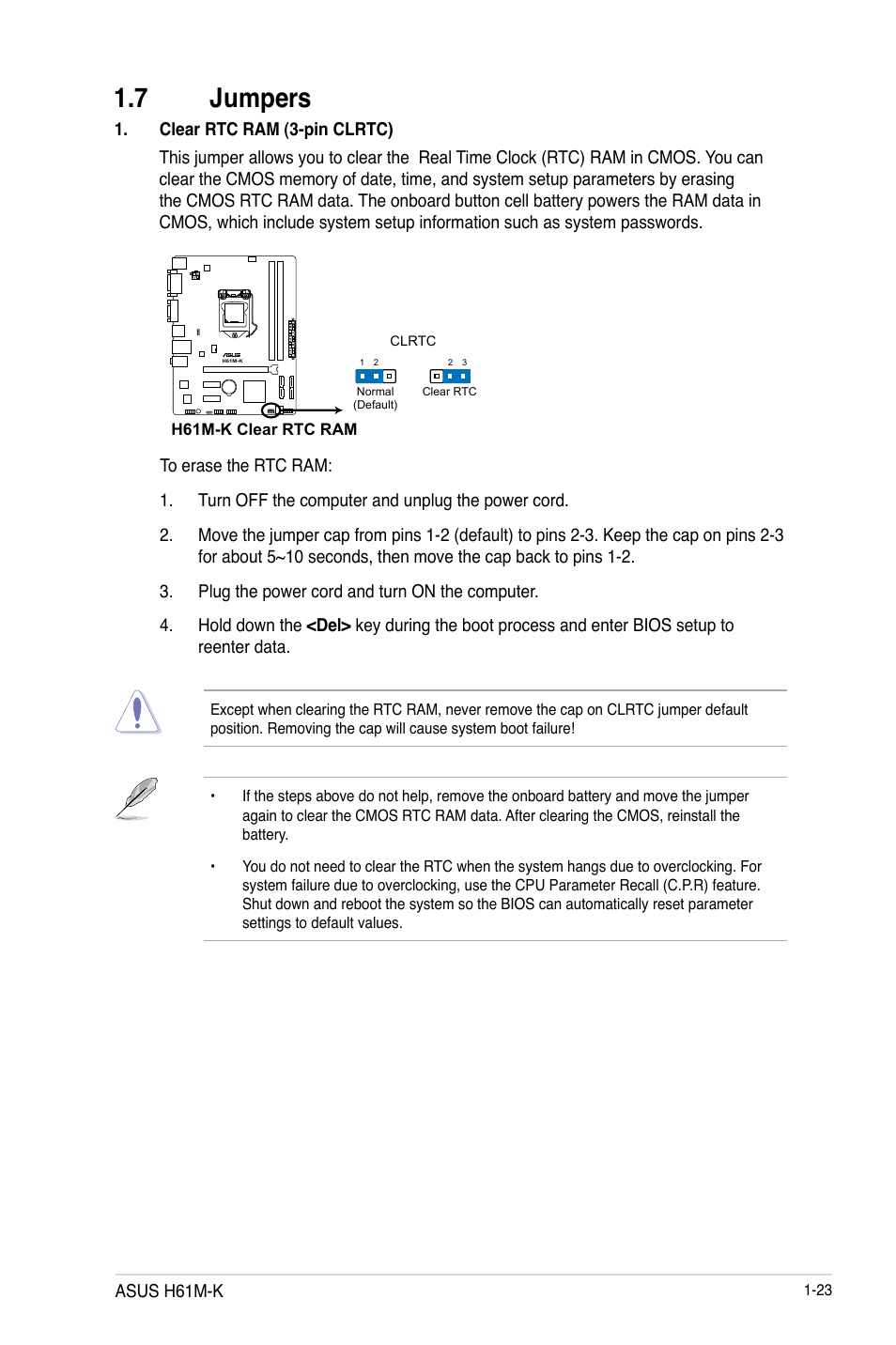 7 jumpers, 7 jumpers -23 | Asus H61M-K User Manual | Page 35 / 82