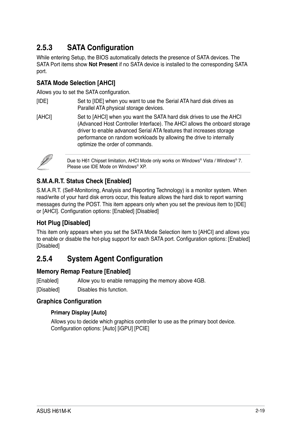 3 sata configuration, 4 system agent configuration, Sata configuration -19 | System agent configuration -19 | Asus H61M-K User Manual | Page 61 / 82