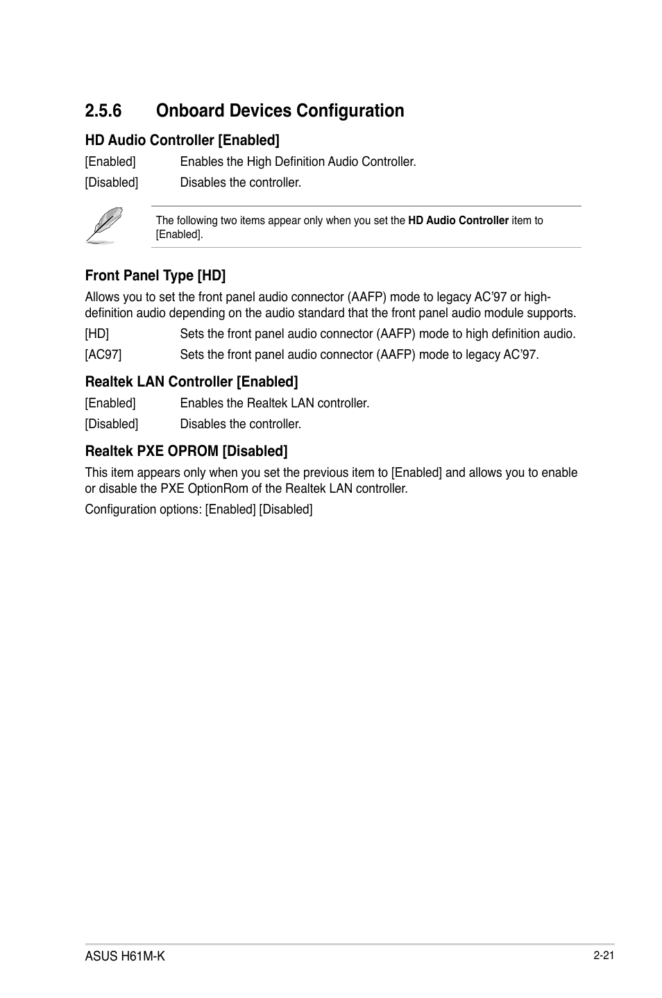 6 onboard devices configuration, Onboard devices configuration -21 | Asus H61M-K User Manual | Page 63 / 82