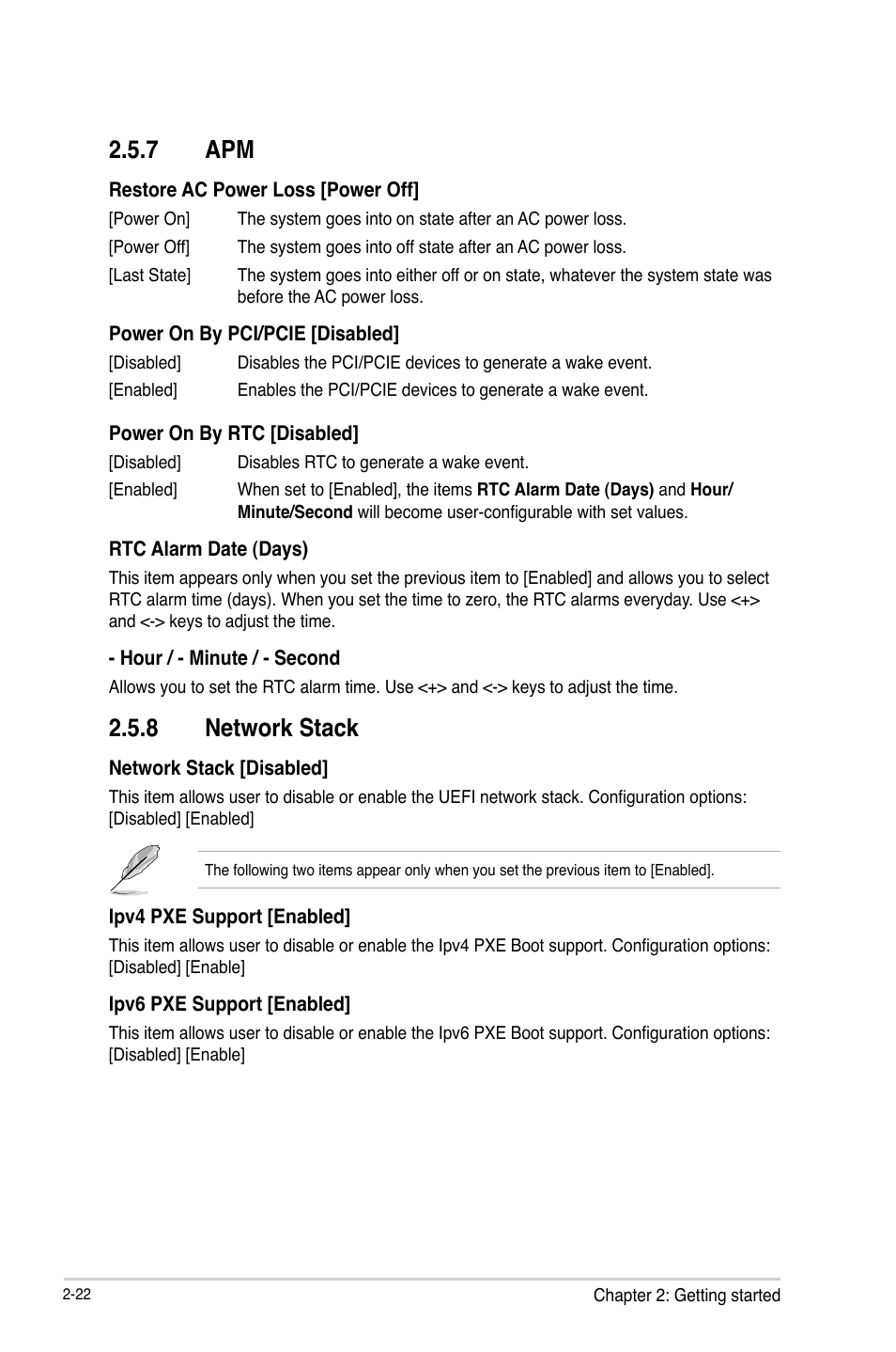 7 apm, 8 network stack, Apm -22 | Network stack -22 | Asus H61M-K User Manual | Page 64 / 82