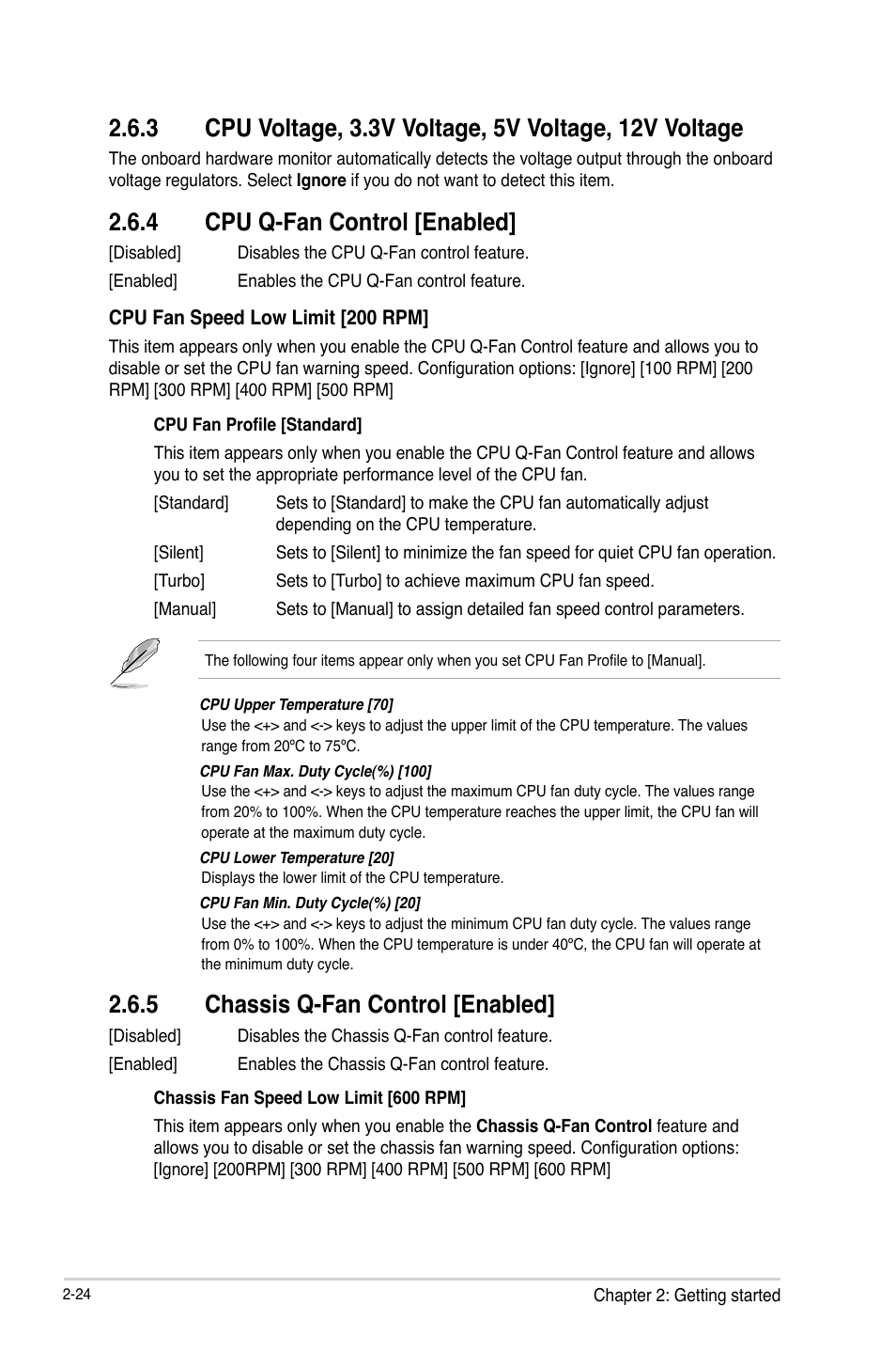 4 cpu q-fan control [enabled, 5 chassis q-fan control [enabled, Cpu q-fan control [enabled] -24 | Chassis q-fan control [enabled] -24 | Asus H61M-K User Manual | Page 66 / 82