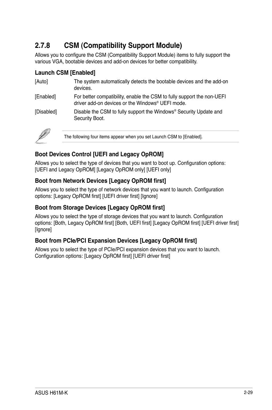 8 csm (compatibility support module), Csm (compatibility support module) -29 | Asus H61M-K User Manual | Page 71 / 82