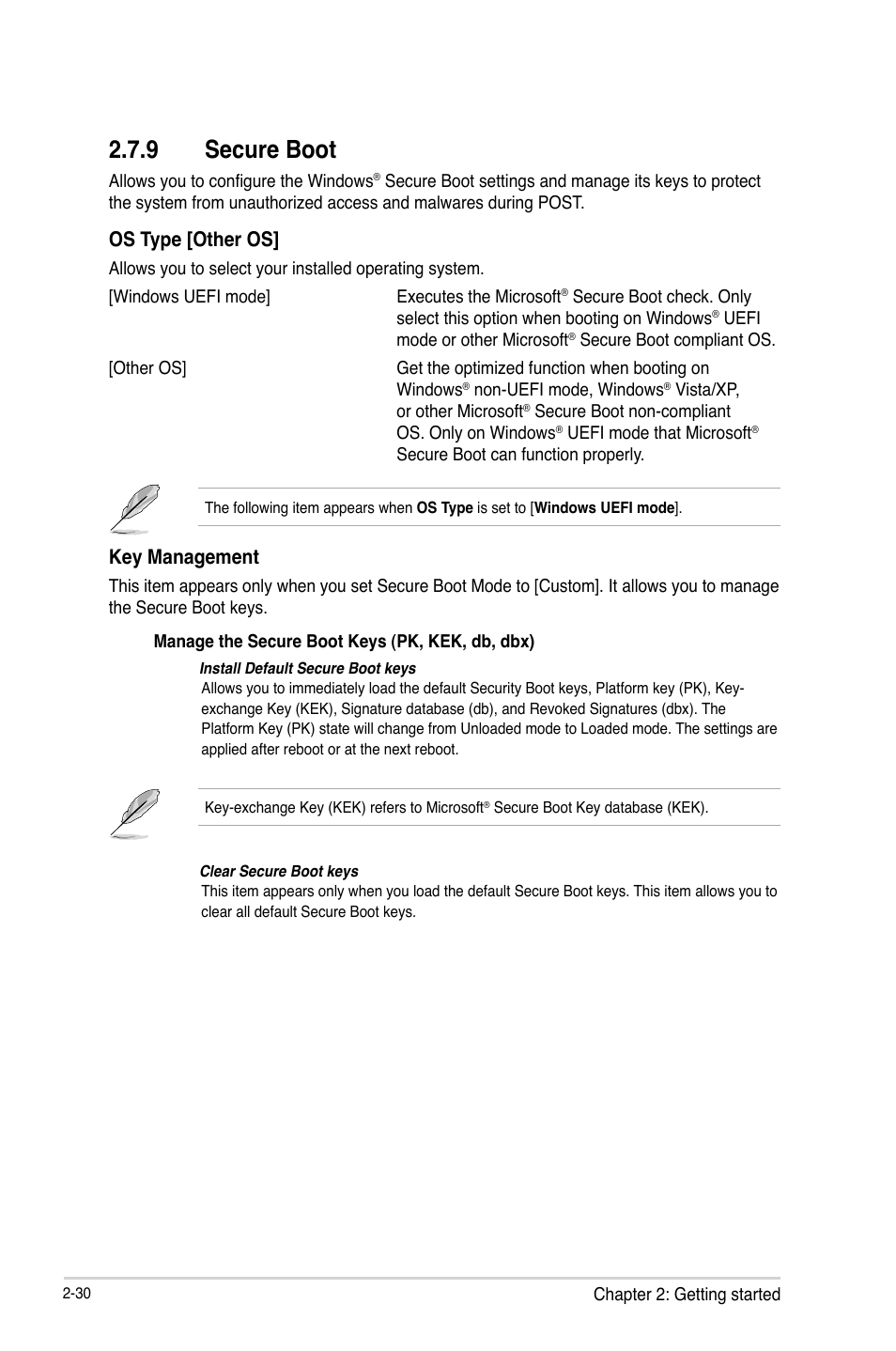 9 secure boot, Secure boot -30, Os type [other os | Key management | Asus H61M-K User Manual | Page 72 / 82