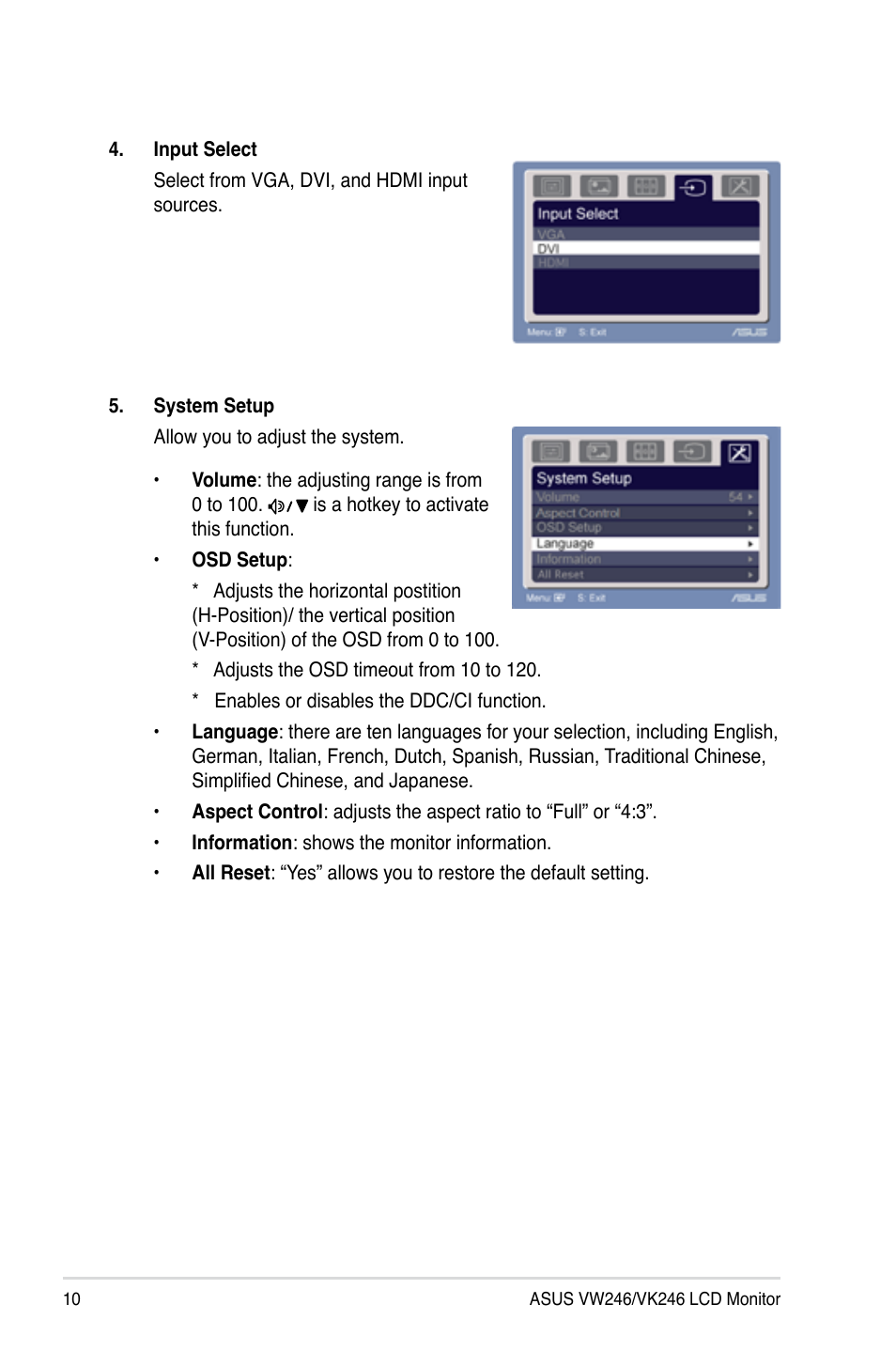 Asus VW246H User Manual | Page 18 / 22
