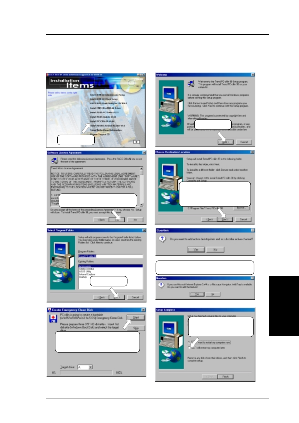 Software setup, 9 install pc-cillin 98 vx.xx | Asus CUBX User Manual | Page 85 / 112