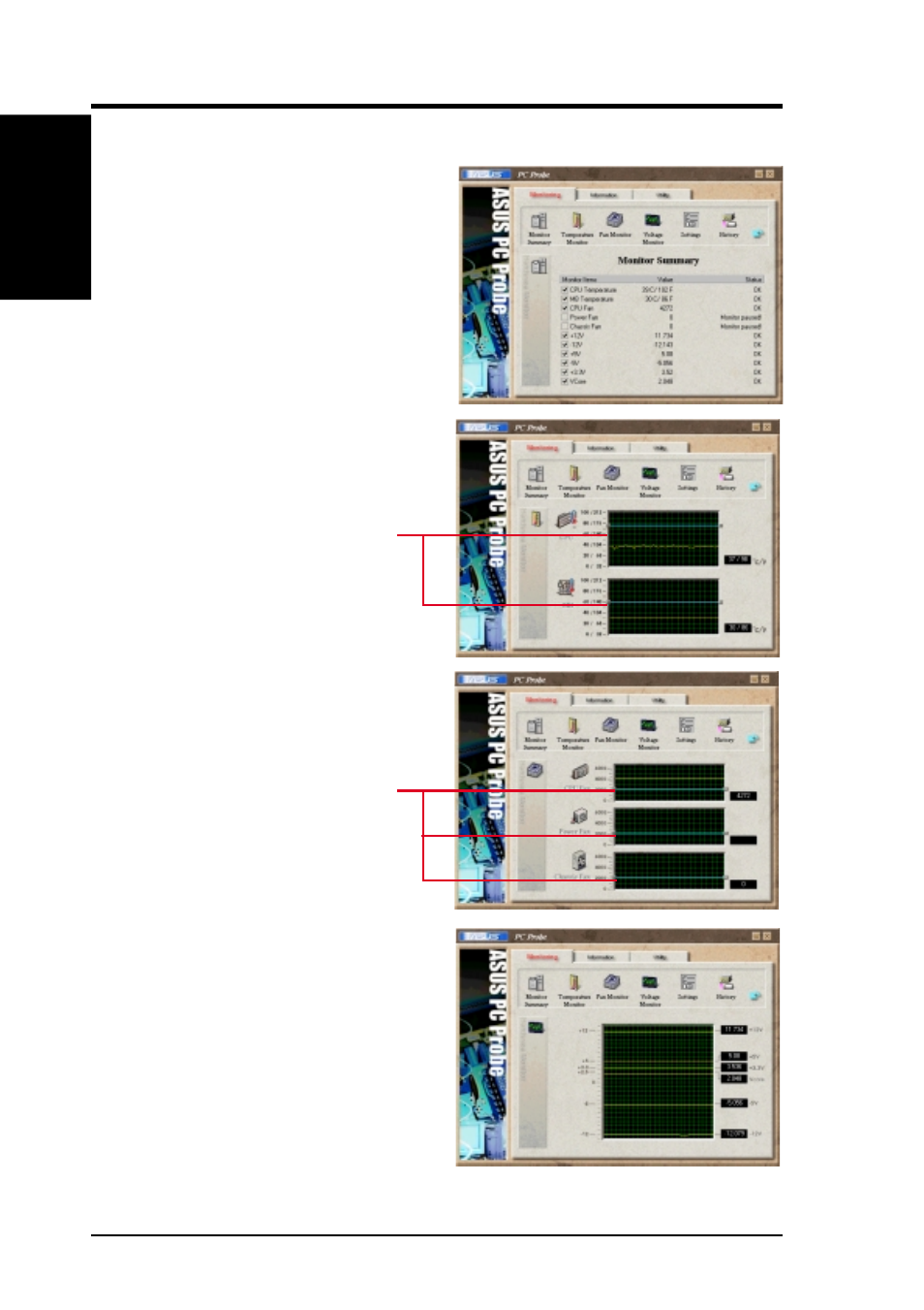 Software reference, 2 using asus pc probe, Monitoring | Asus CUBX User Manual | Page 90 / 112
